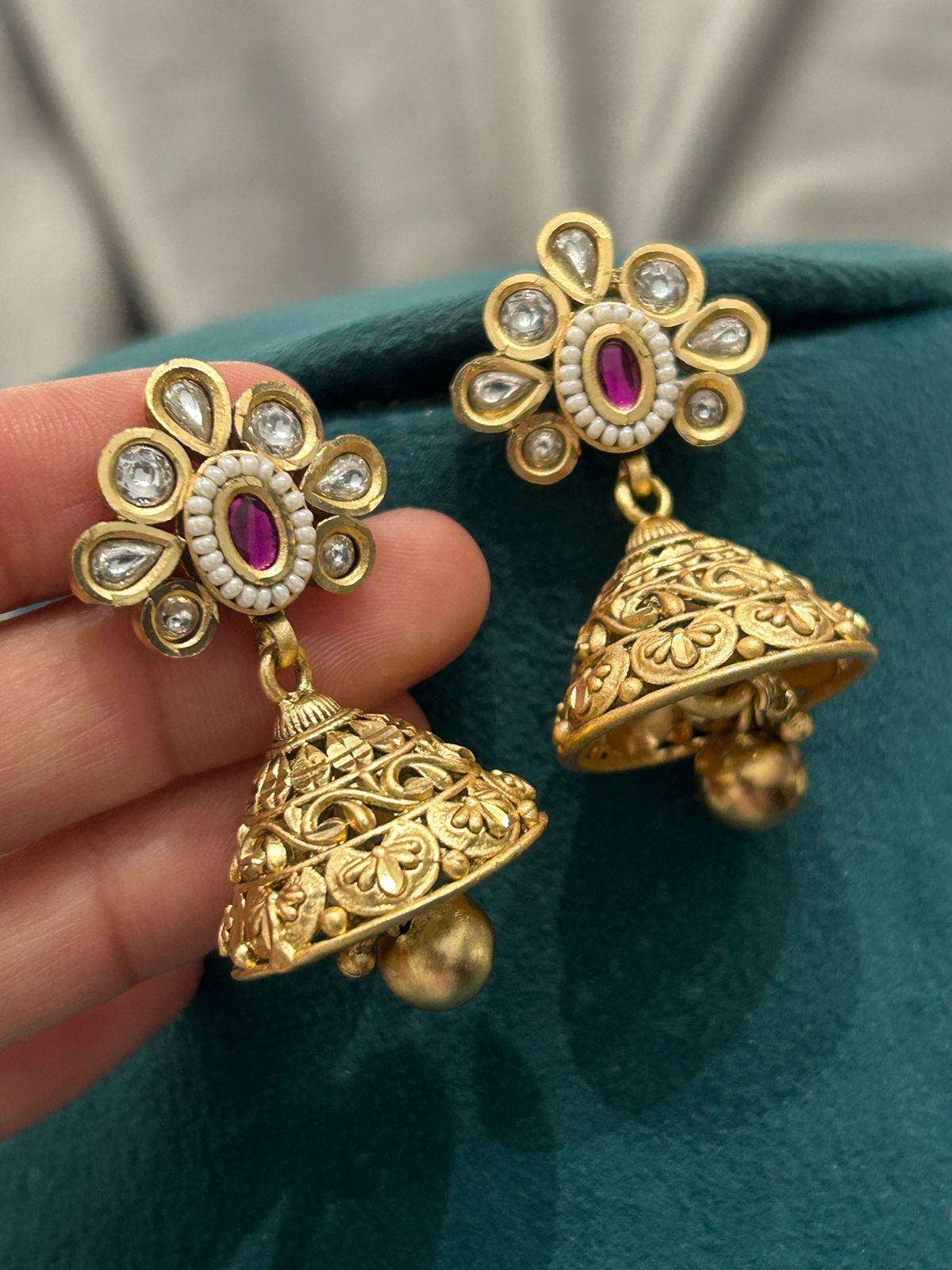 Radha Krishna Temple Necklace Set with Jhumkas